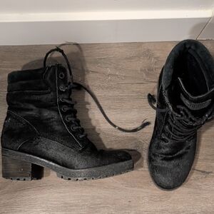 Cougar Black Lace-Up Chunky Heel Ankle Booties